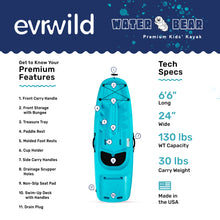 Load image into Gallery viewer, Premium kids kayak with paddle included, Features, Carry Handles, Front Storage, Cup Holder, Paddle Rest, Molded Footrest, Treasure Tray, Non-Slip, Seat Pad, Durable, Swim-up Deck, designed for young adventurers to explore waterways safely and comfortably. Youth, WaterSports, SUP